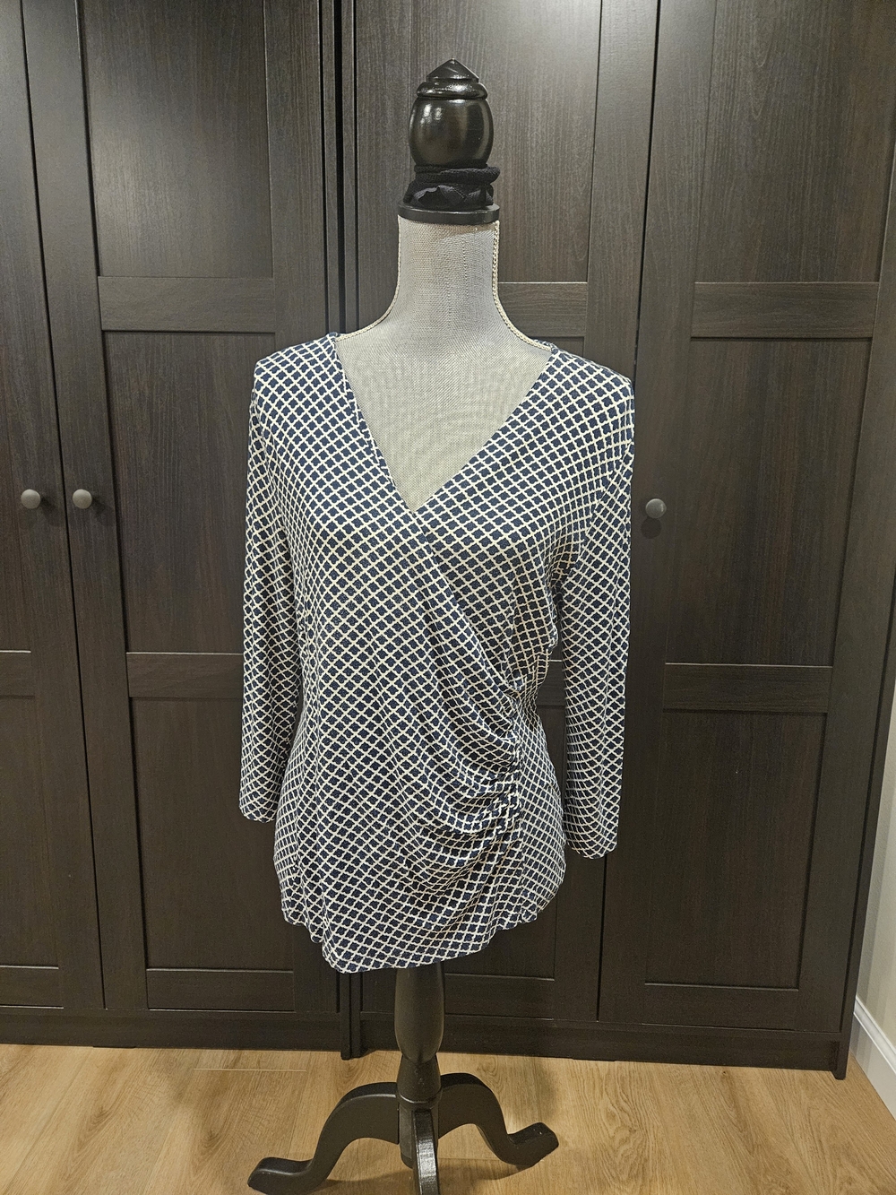 Talbots Navy and White Surplice Ruched Front Tunic
